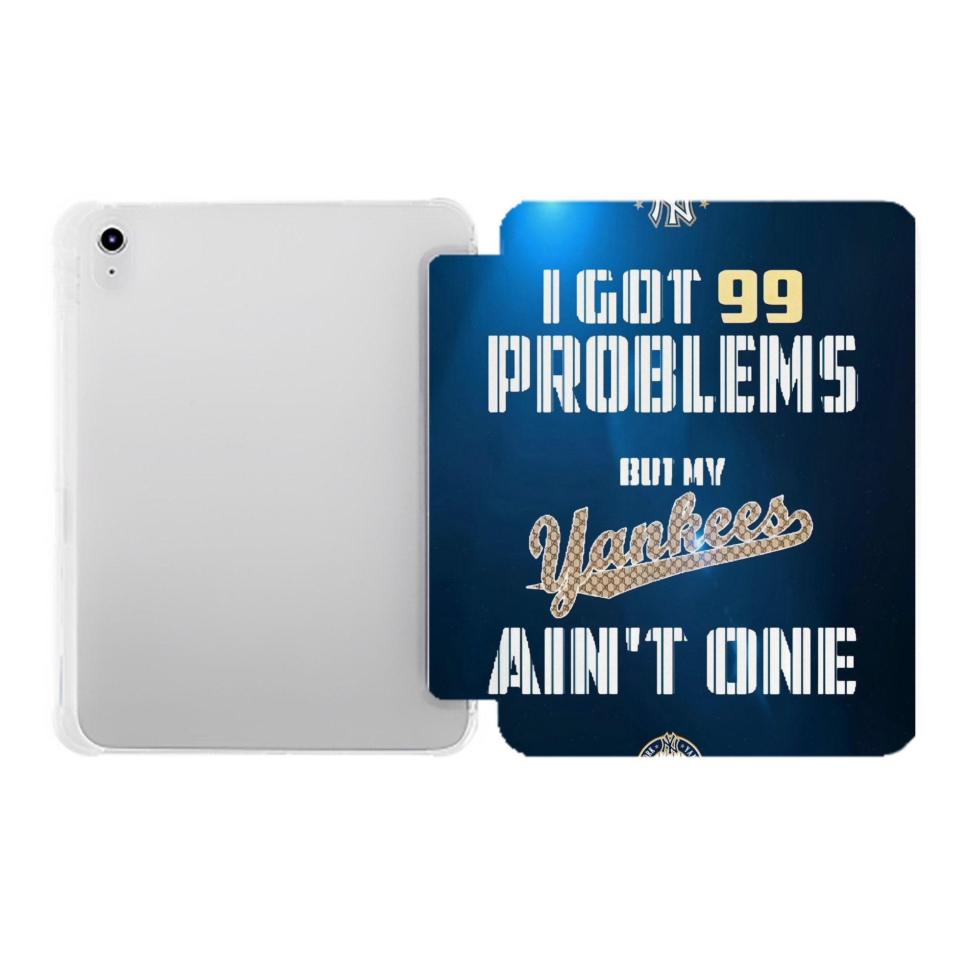 New York Yankees 140 Premium Tri-Fold PU Leather & Silicone IPad Case With Pencil Slot – Fits 9.5,10.5,10.9 – Adjustable Stand, Slim, Protective